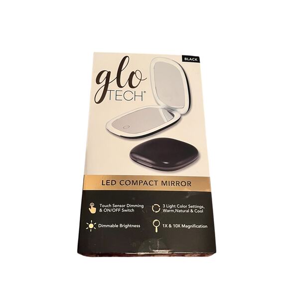 Glo Tech LED Compact Mirror Black Magnification Purse Travel New in Box - Picture 1 of 1